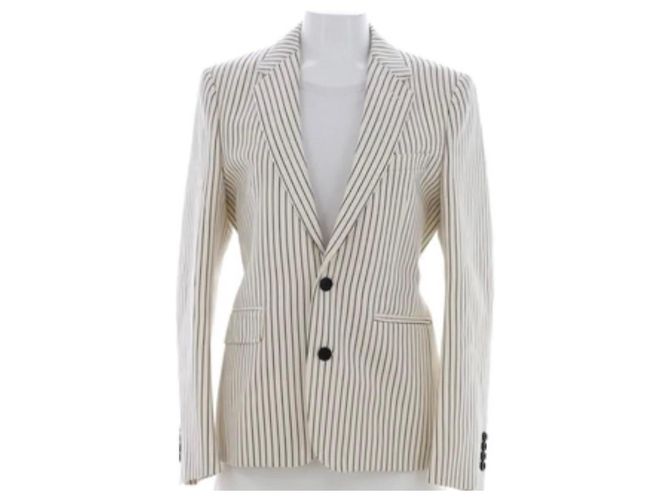 Céline Blazer Celine in misto lana a righe Nero Beige