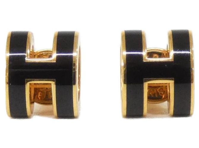 Hermès Boucles d'oreilles puces Hermes Pop H MINI 608002FO Noir Doré
