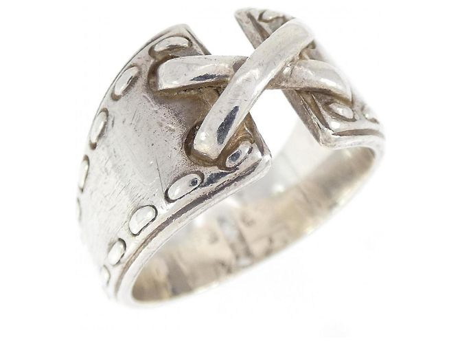 Hermès Hermes Mexico Silver Band Ring Silvery