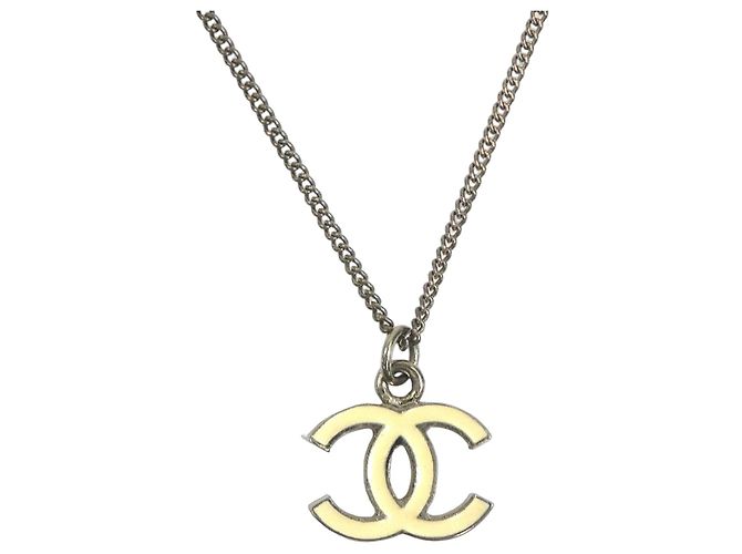 Chanel Coco Mark Halskette Silber Aus weiß