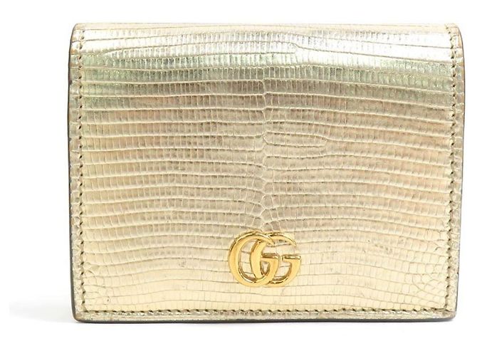 Marmont Cartera Gucci Bi-Fold en piel grabada dorada Dorado