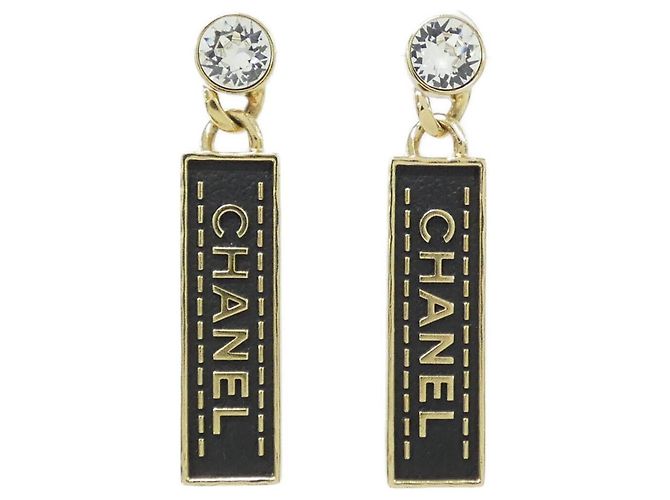 Classique Boucles d'oreilles puces Chanel ABA755 Noir Doré