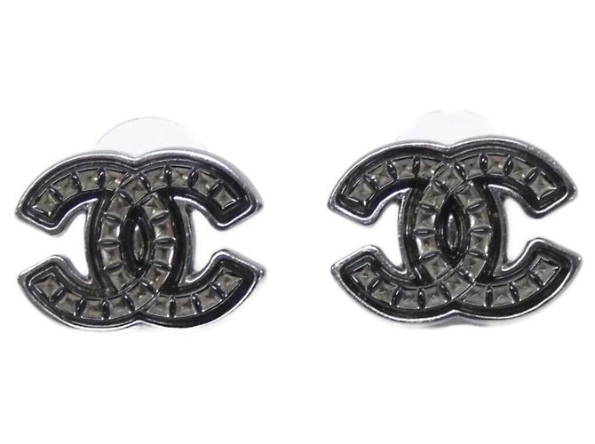 Timeless Pendientes de botón Chanel ABD564 Negro Plata