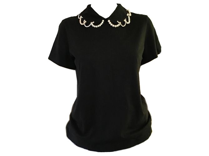 Comme Des Garcons Comme des Garçons Tricot Top de Algodão Preto com Pérolas