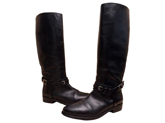 Botas altas de piel negra Burberry Negro