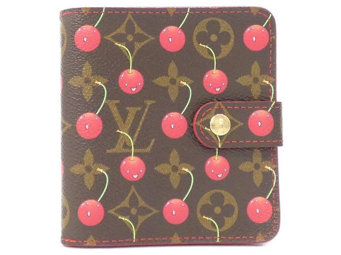 Carteira compacta com fecho Louis Vuitton Monogram Cherry Marrom Vermelho