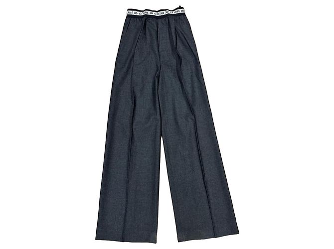 Céline Celine Pantaloni a gamba larga in lana e cotone Grigio
