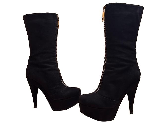 Fendi Black Suede Platform Heel Boots
