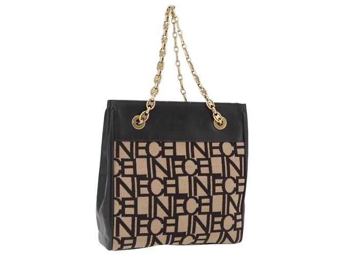 Céline Saco Chain Tote CELINE em couro bege dourado Auth 202538A
