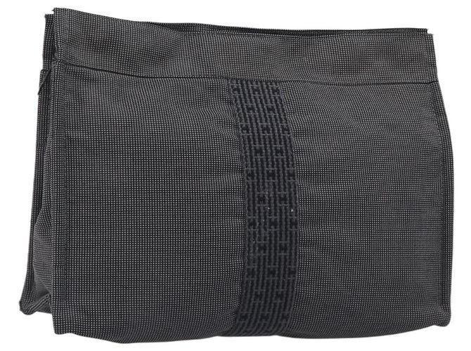 Hermès HERMES Her Line Clutch Bag Canvas Gray Auth 205344A