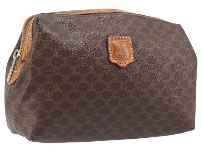 Céline Pochette CELINE Macadam Canvas PVC Cuir Marron Or Auth 207448 Doré