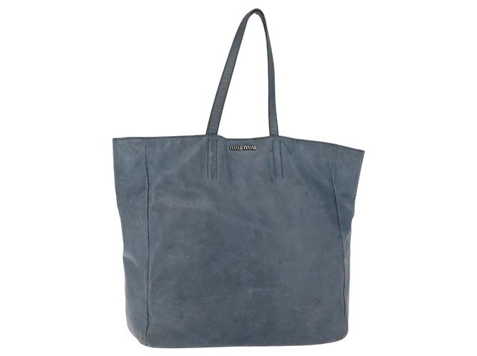 Borsa Tote Miu Miu Pelle Navy Silver Auth 205818 Argento Blu navy