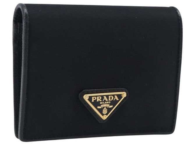 PRADA Bifold Wallet Nylon Black Gold Auth 205242M Golden