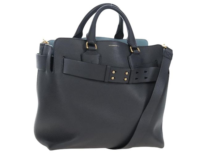 BURBERRY Handtasche Leder 2way Grau Gold Auth 206737A Braun Golden