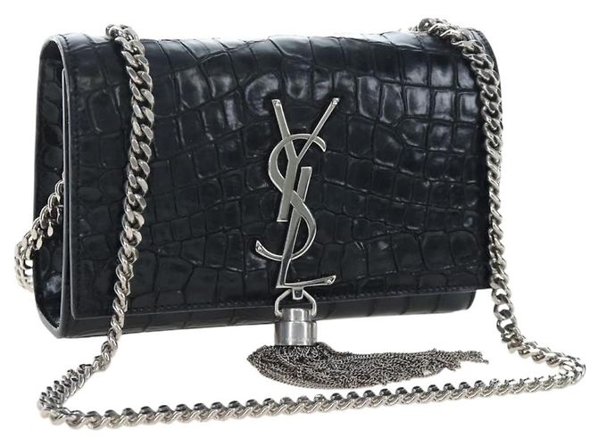 Autre Marque Borsa a tracolla Saint Laurent Chain Kate in pelle nera e argento Auth 206718V Nero