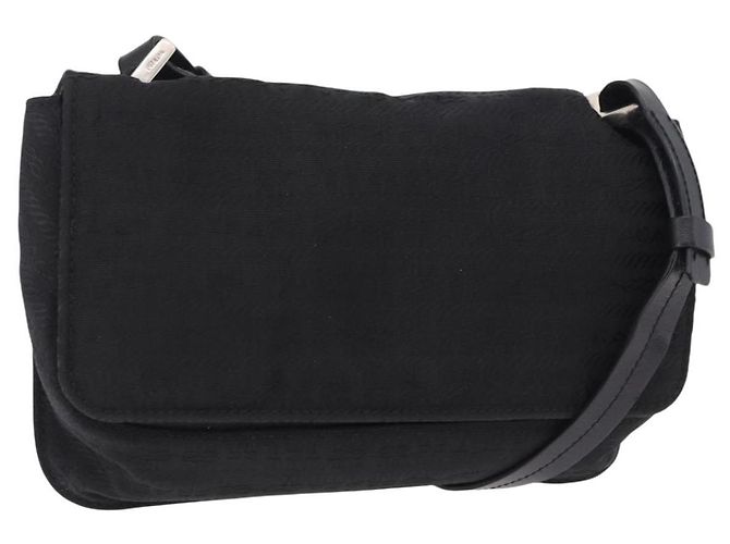 PRADA Shoulder Bag Nylon Black Silver Auth ka6507 Silvery
