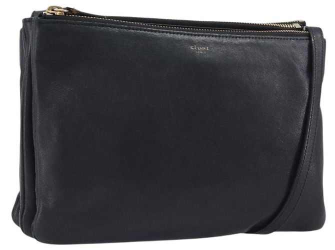 Céline Borsa a tracolla CELINE Trio in pelle nera e oro Auth 206031 Nero D'oro