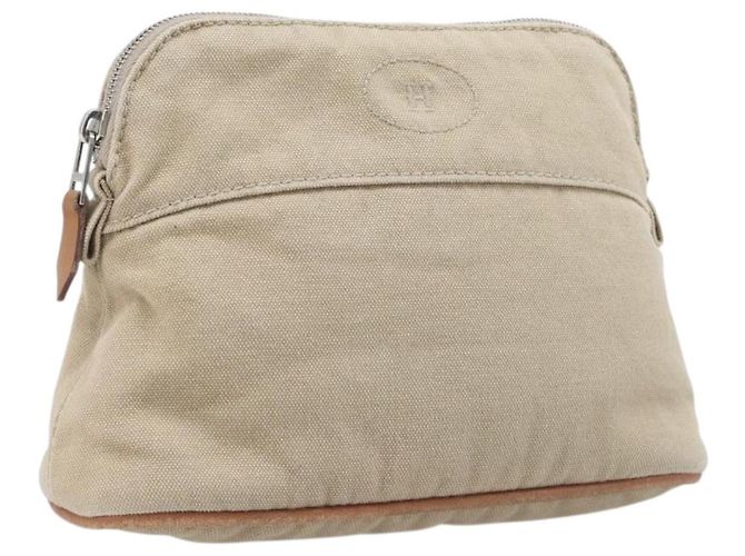 Hermès HERMES Pochette Bolide Canvas Beige Silver Auth BA16115 Argento