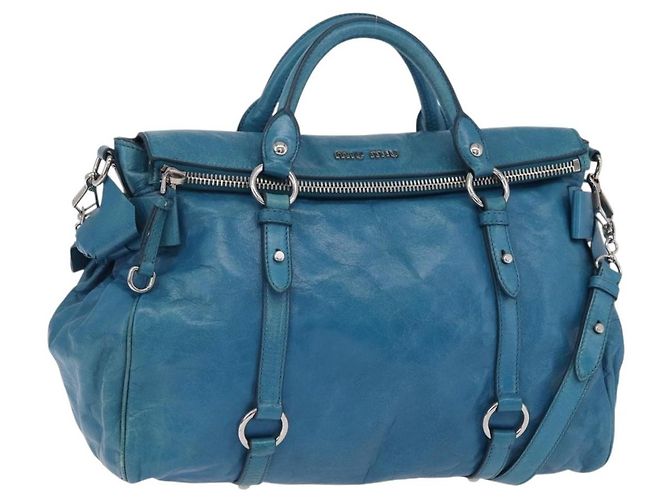 Miu Miu Handtasche Leder 2way Blau Silber Authentisch 167732M