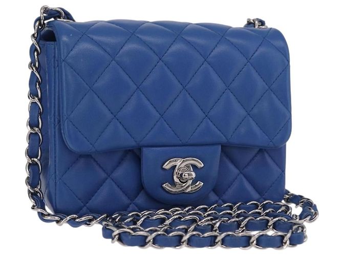 Borsa a tracolla CHANEL Chain Mini Matelasse in pelle d'agnello blu argento CC Auth 167777SM