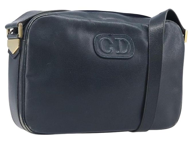 Borsa a Tracolla Christian Dior Pelle Navy Gold Auth 207524 D'oro Blu navy