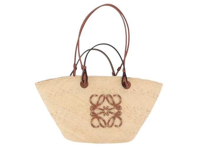 Sac Cabas LOEWE Anagram Raffia Beige Brown Auth ka6529V Marron
