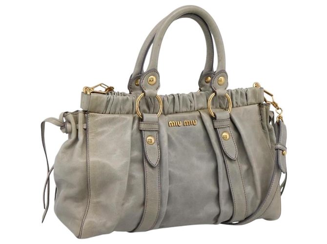 Miu Miu Handtasche Leder 2way Grau Gold Authentisch 167739M Braun Golden