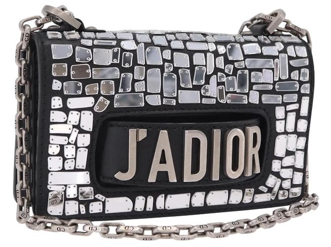 Borsa a tracolla con catena Christian Dior J'adior in pelle nera e argento Auth ka6468SAM Nero