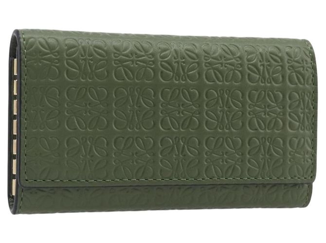 LOEWE Key Case Leather Green Gold Tone Auth LN100M