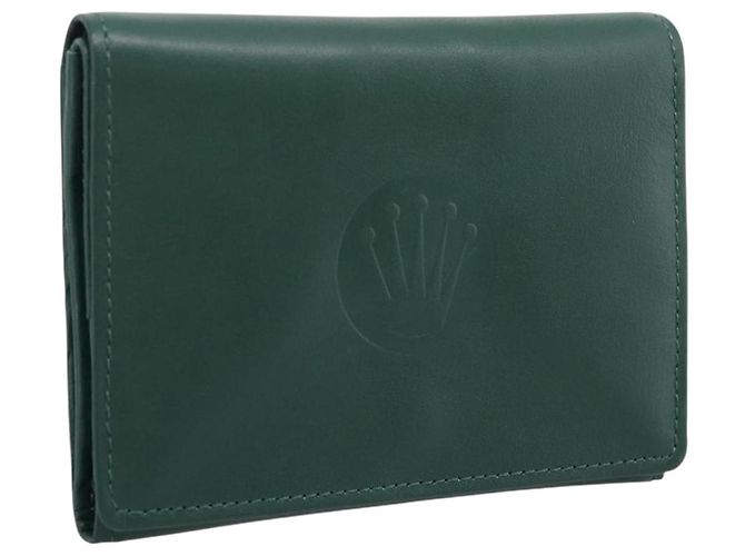 Portefeuille Rolex en cuir Vert Or Auth 203513 Doré