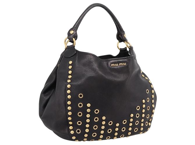 Borsa a Tracolla Miu Miu Pelle Nero Tono Oro Auth 167742M