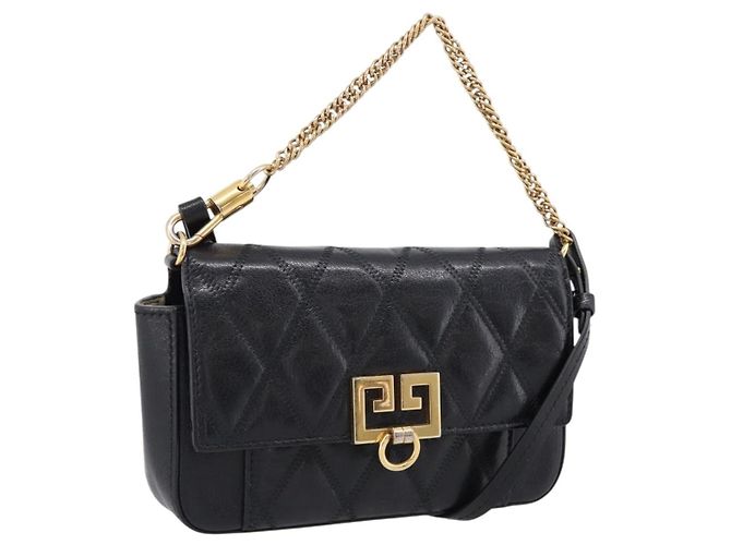 GIVENCHY Shoulder Bag Leather 2way Black Gold Auth 207635A Golden