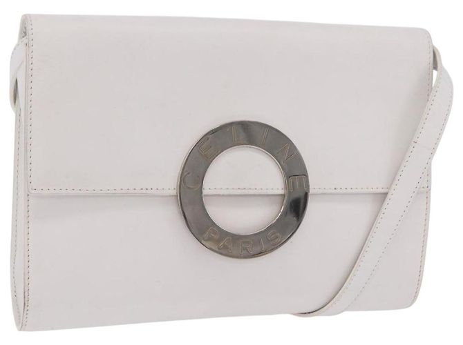 Céline Borsa a tracolla Circle CELINE Pelle Bianca Argento Auth 207586A Bianco