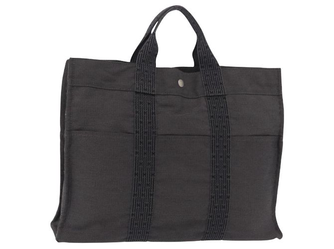 Hermès Sac à main HERMES Her Line MM Canvas Gris Argent Auth 207576A Marron Argenté