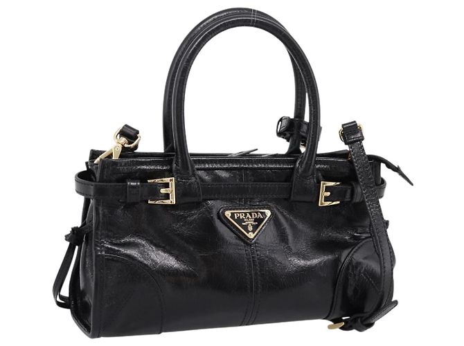 Borsa PRADA Bonnie in pelle 2way Nero Oro Auth BA15756SAM D'oro