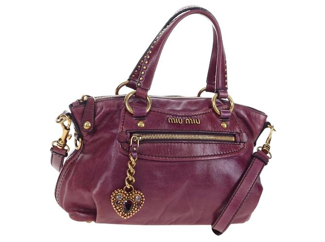 Bolsa de Mão Miu Miu em Couro 2way Roxo Dourado Auth 204521V