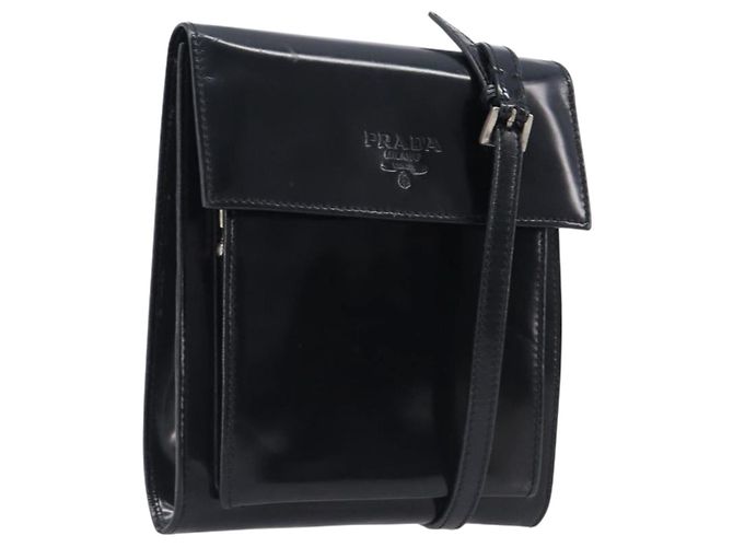 PRADA Shoulder Bag Patent Black Silver Auth bs37116 Silvery