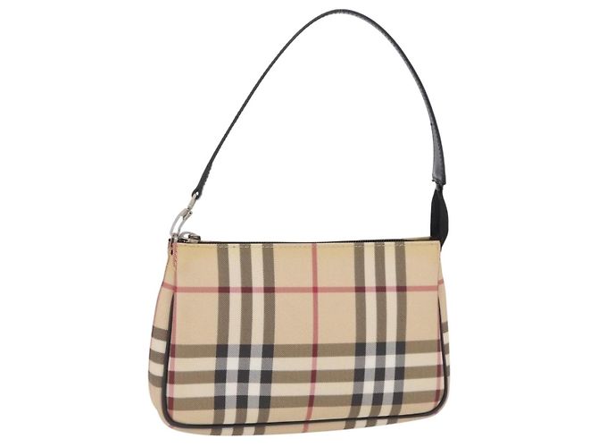 Borsa a mano BURBERRY Nova Check PVC Leather Beige Silver Auth ka6510A Argento