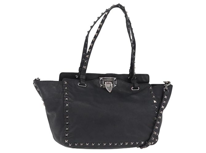 Borsa Valentino Studs in pelle 2way Nero Argento Auth ka6536