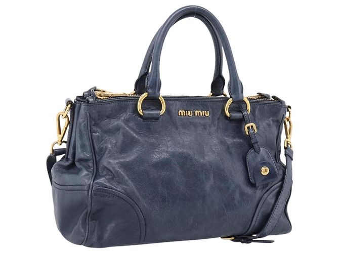 Miu Miu Handtasche Leder 2way Navy Gold Auth am12765V Golden Marineblau