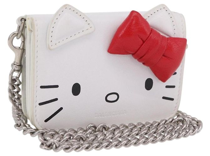 Balenciaga Chain Shoulder Compact Wallet Leder 2way Weiß 623241 Auth 202531M Silber