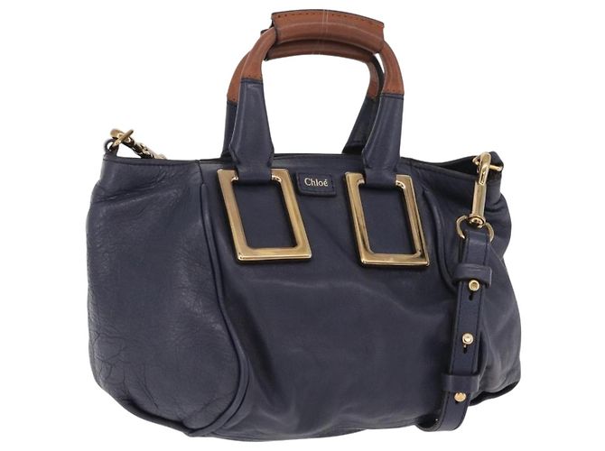 Chloé Sac à main Chloe Etel en cuir 2way Navy Gold Auth 206768 Doré Bleu Marine