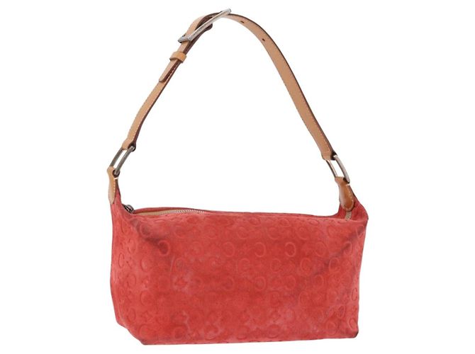 Céline Bolsa de Ombro CELINE C Macadam Camurça Vermelha Prata Auth BA16141 Vermelho