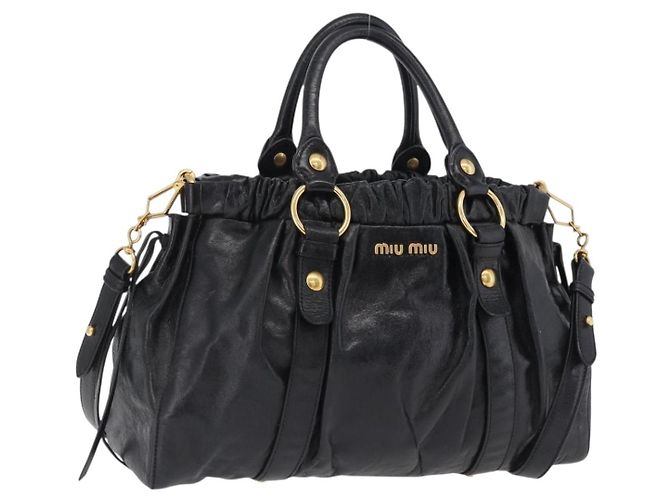 Miu Miu Handtasche Leder 2way Schwarz Gold Auth 167738SAM Golden