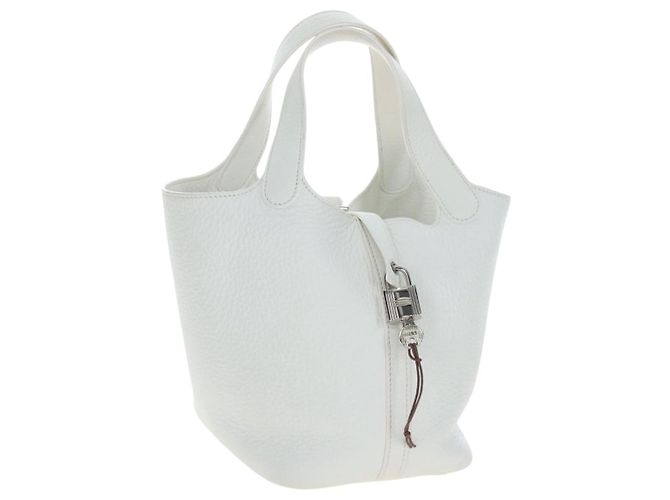 Hermès HERMES Picotan Lock PM Handtasche Taurillon Leder White Silver Auth 204895SAM Silber Weiß