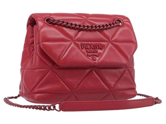 Borsa a Tracolla con Catena PRADA Pelle Rossa Argento Auth 206931V Rosso