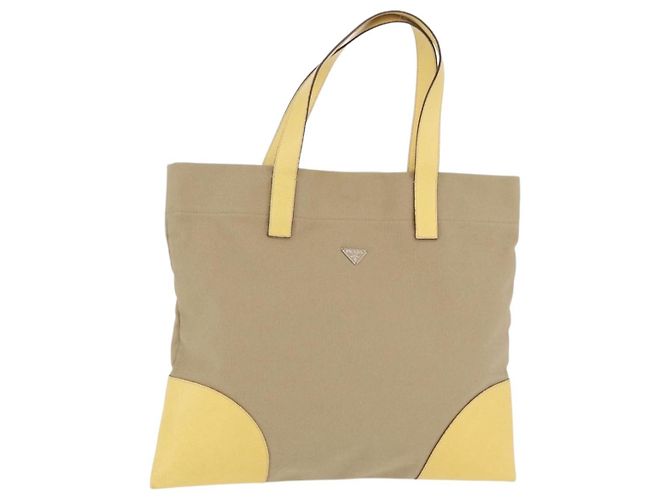 Bolso de mano PRADA Canvas Beige Silver Auth 206790A Plata