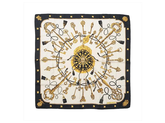Hermès Carré 90 "LES CLES" Pañuelo de seda en Negro