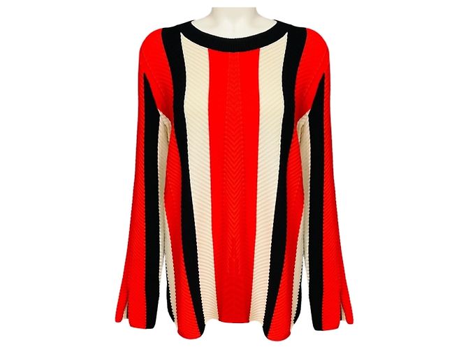 Akris Punto Langärmeliger Wollstrickpullover Orange / Cream / Black Mehrfarben