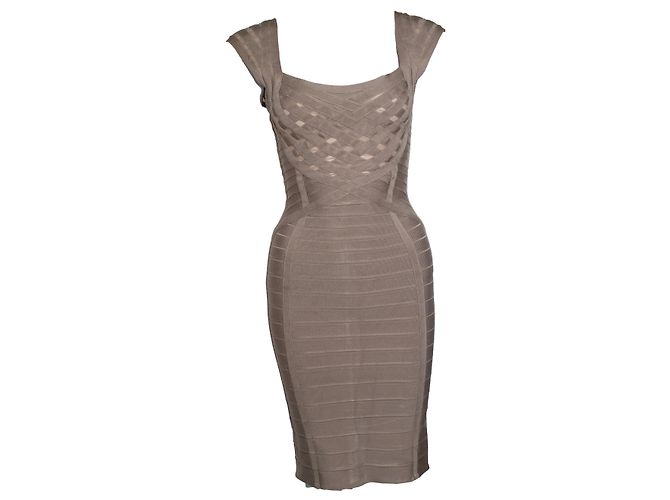 Herve Leger, beiges Bodycon-Kleid